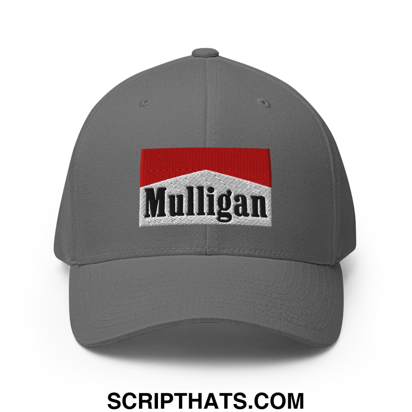 Mulligan Cigarette Red Embroidered Stretch Fit Golf Hat Grey