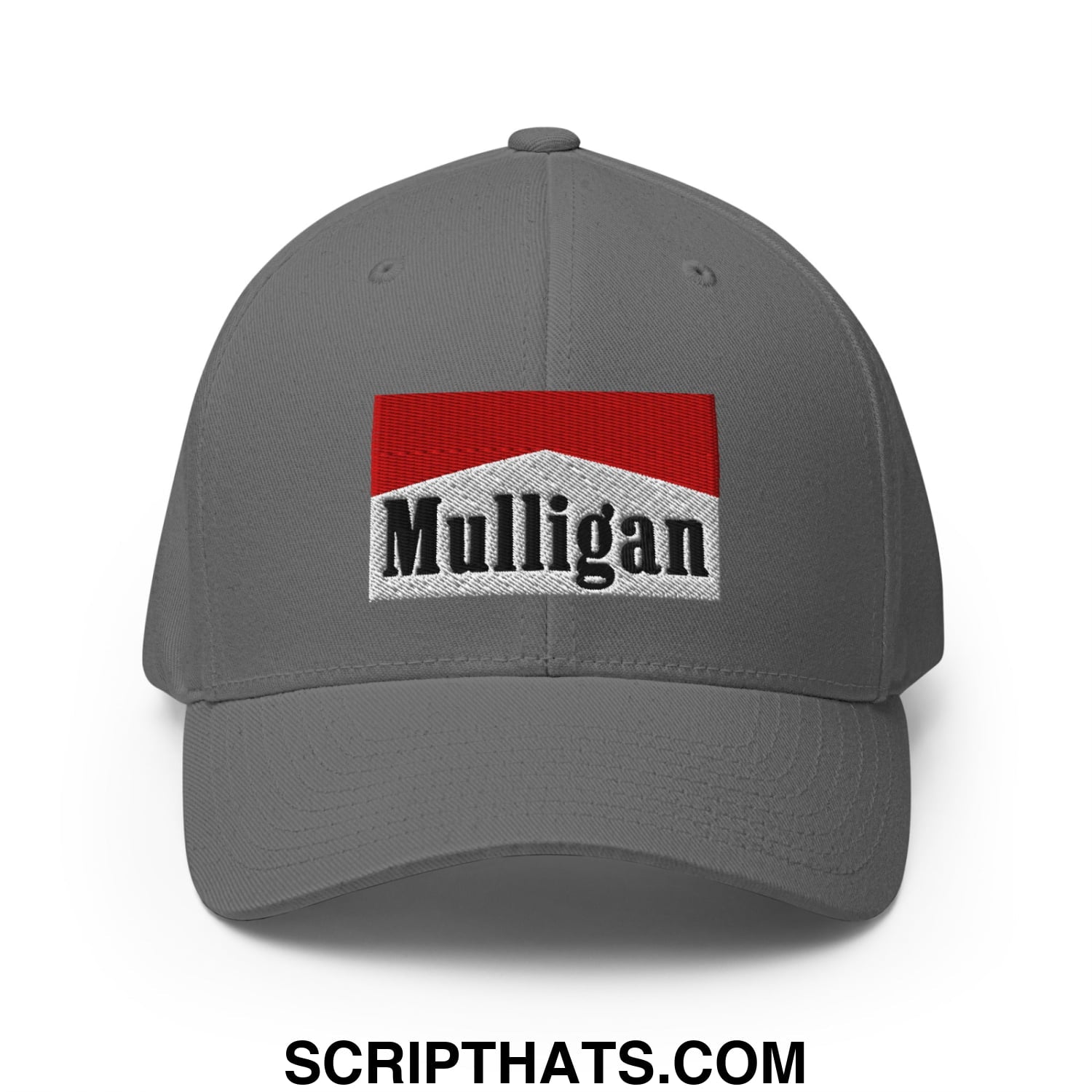 Mulligan Cigarette Red Embroidered Stretch Fit Golf Hat Grey