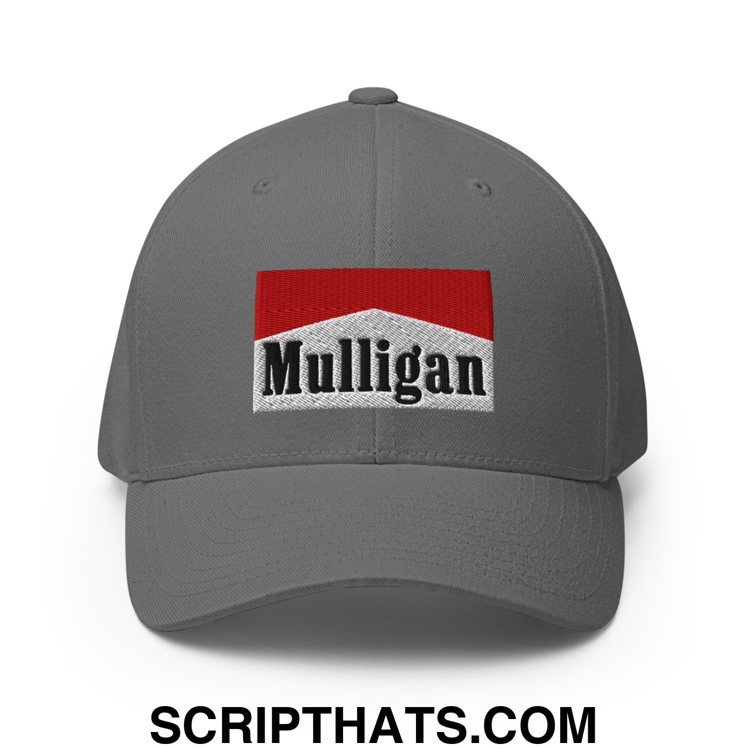 Mulligan Cigarette Red Embroidered Stretch Fit Golf Hat Grey