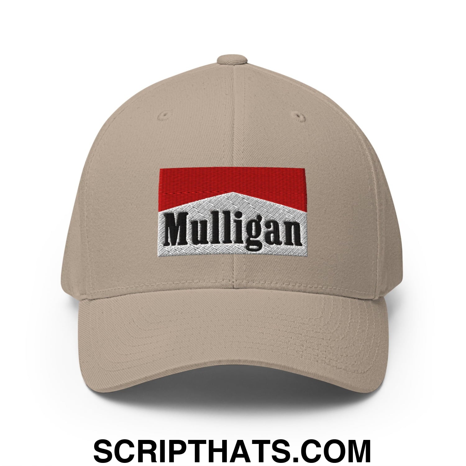 Mulligan Cigarette Red Embroidered Stretch Fit Golf Hat Khaki