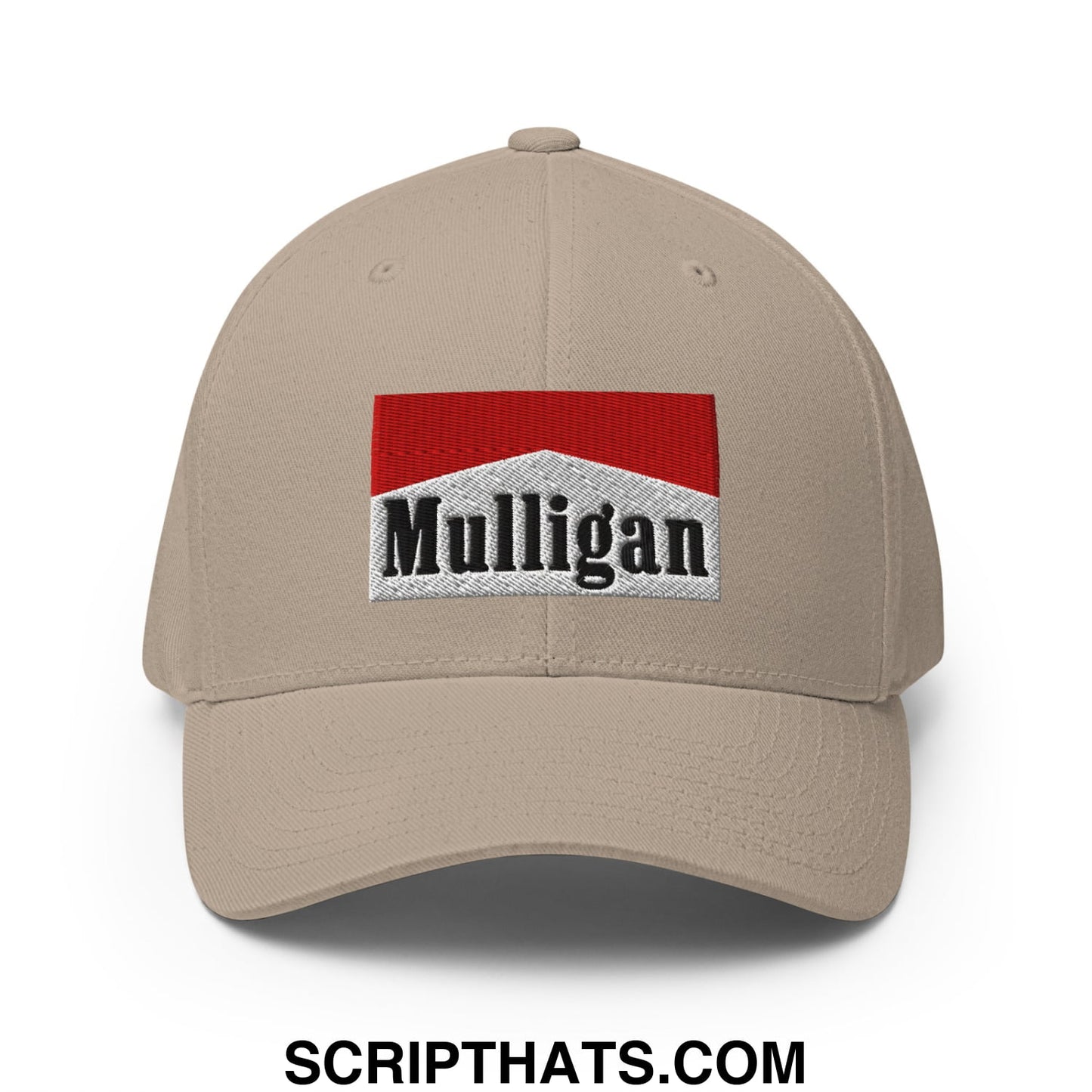 Mulligan Cigarette Red Embroidered Stretch Fit Golf Hat Khaki