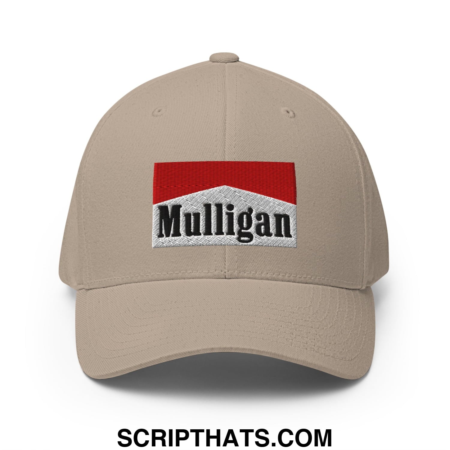 Mulligan Cigarette Red Embroidered Stretch Fit Golf Hat Khaki