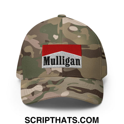 Mulligan Cigarette Red Embroidered Stretch Fit Golf Hat Multicam Green