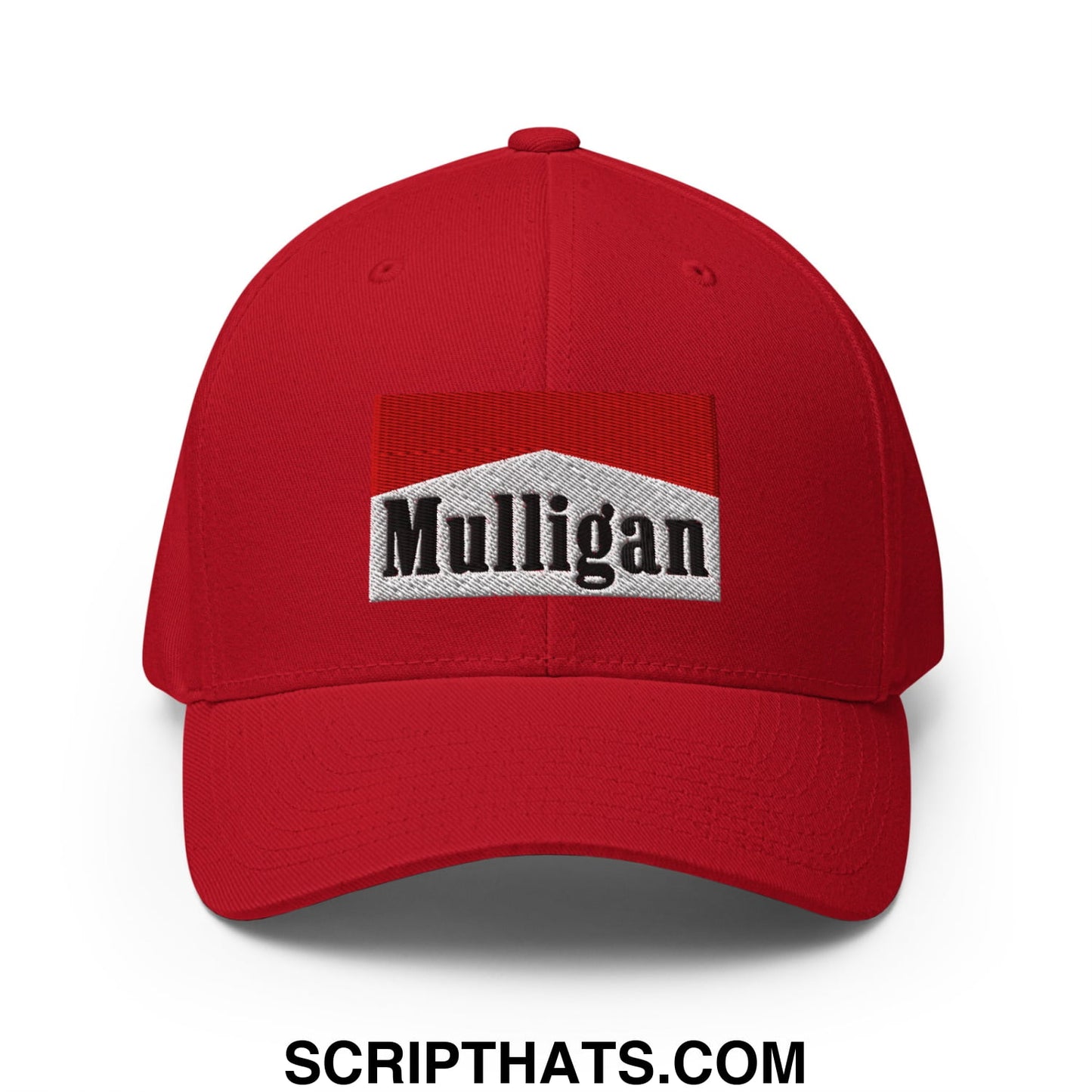 Mulligan Cigarette Red Embroidered Stretch Fit Golf Hat Red