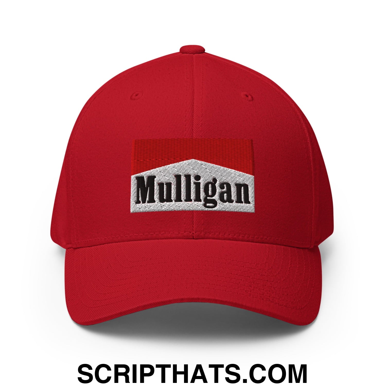 Mulligan Cigarette Red Embroidered Stretch Fit Golf Hat Red