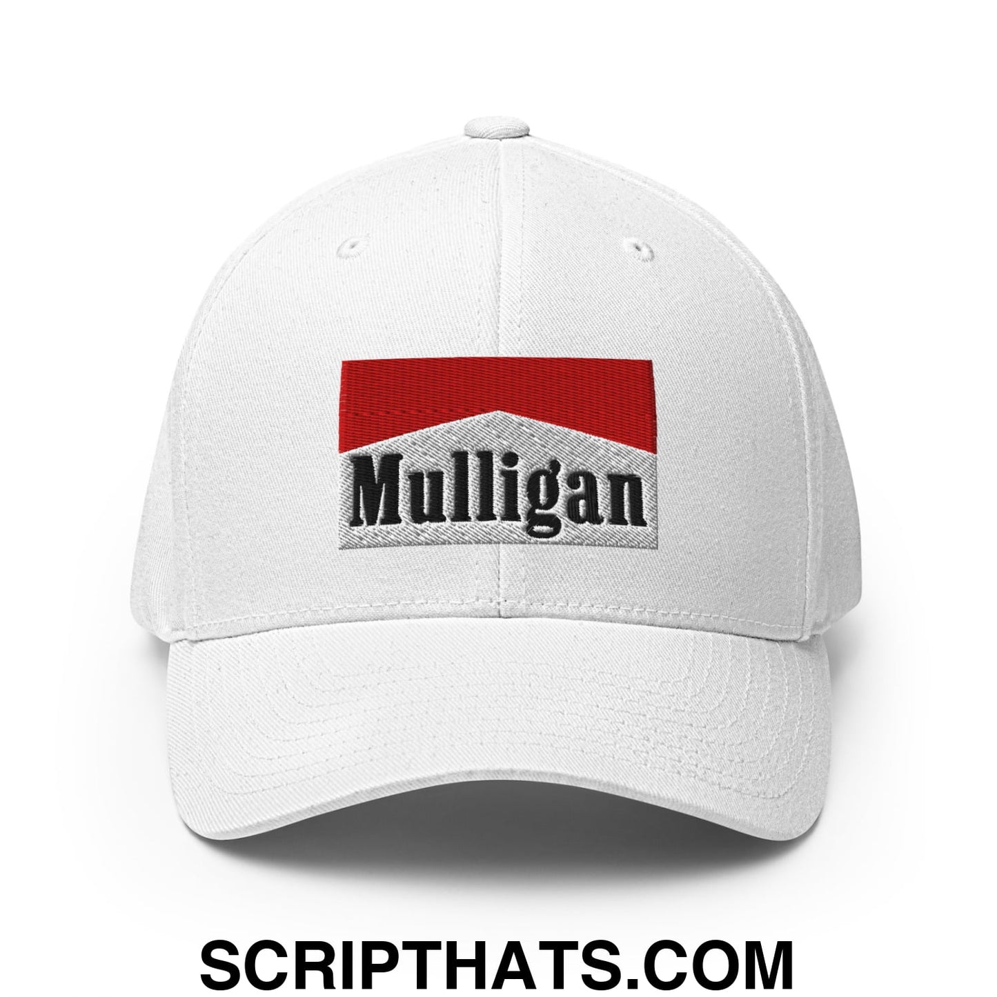 Mulligan Cigarette Red Embroidered Stretch Fit Golf Hat White