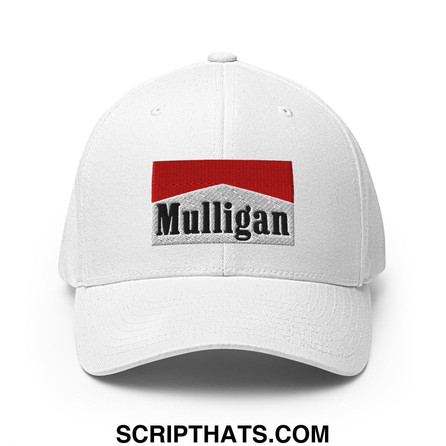 Mulligan Cigarette Red Embroidered Stretch Fit Golf Hat White