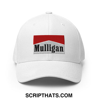 Mulligan Cigarette Red Embroidered Stretch Fit Golf Hat White