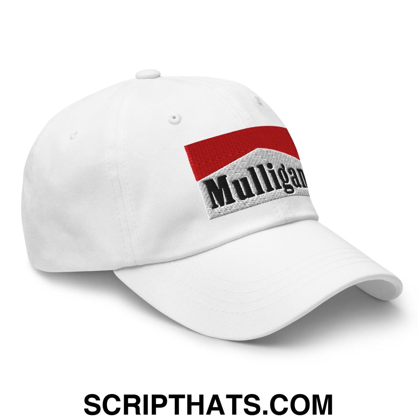 Mulligan Cigarette Red Embroidered Unstructured Golf Dad Hat White