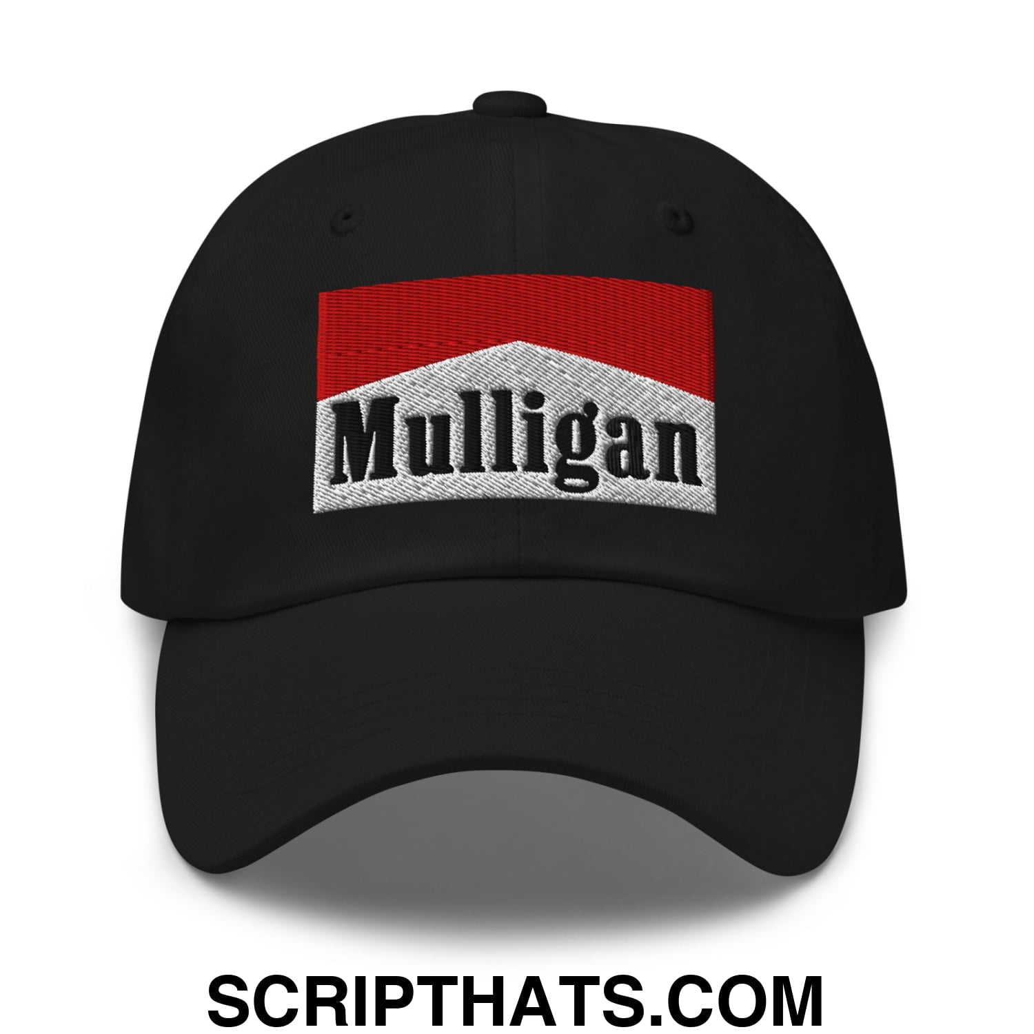 Mulligan Cigarette Red Embroidered Unstructured Golf Dad Hat Black