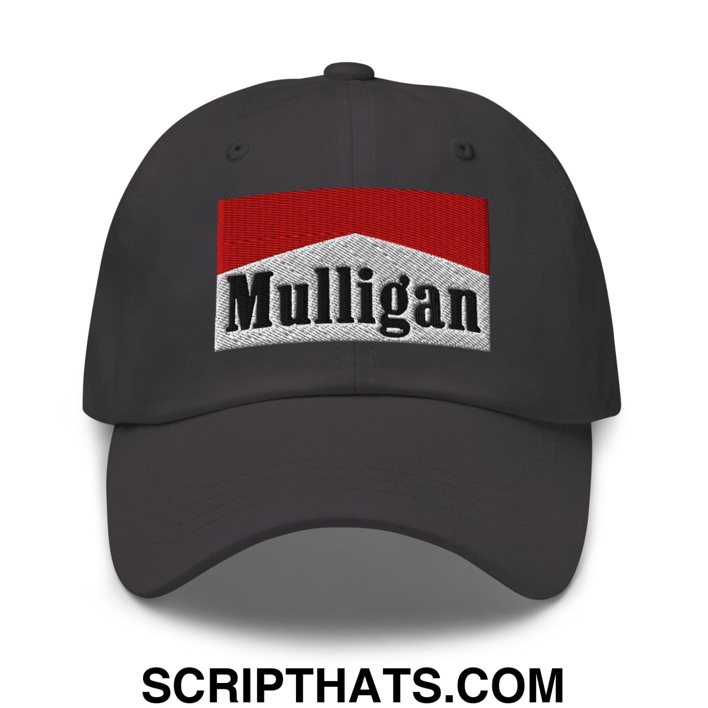 Mulligan Cigarette Red Embroidered Unstructured Golf Dad Hat Dark Grey