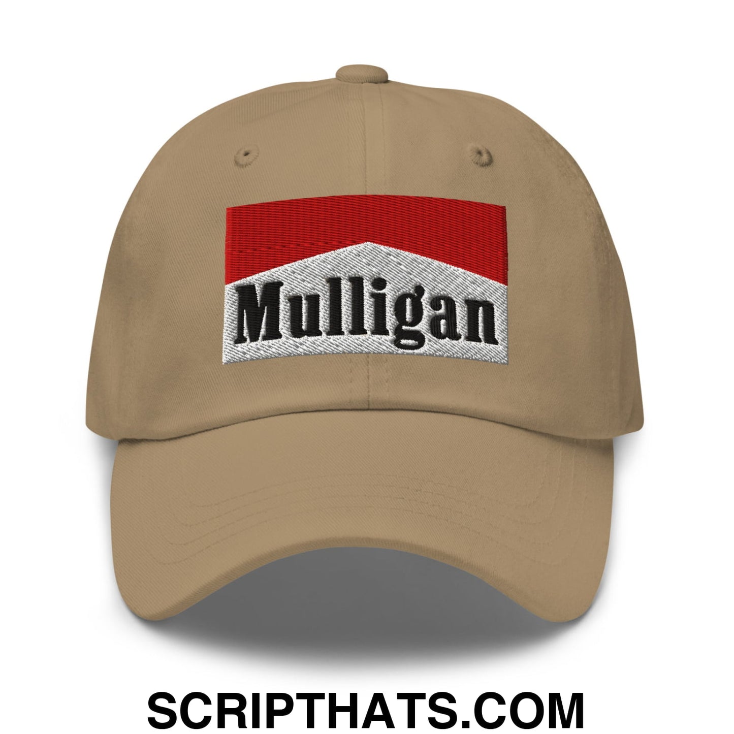 Mulligan Cigarette Red Embroidered Unstructured Golf Dad Hat Khaki