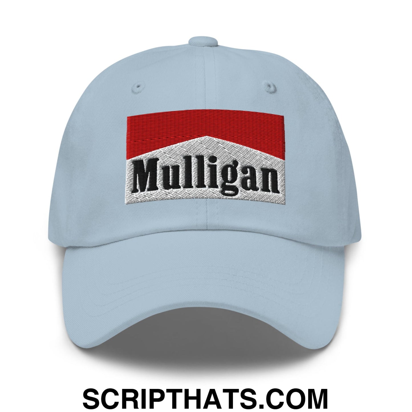 Mulligan Cigarette Red Embroidered Unstructured Golf Dad Hat Light Blue