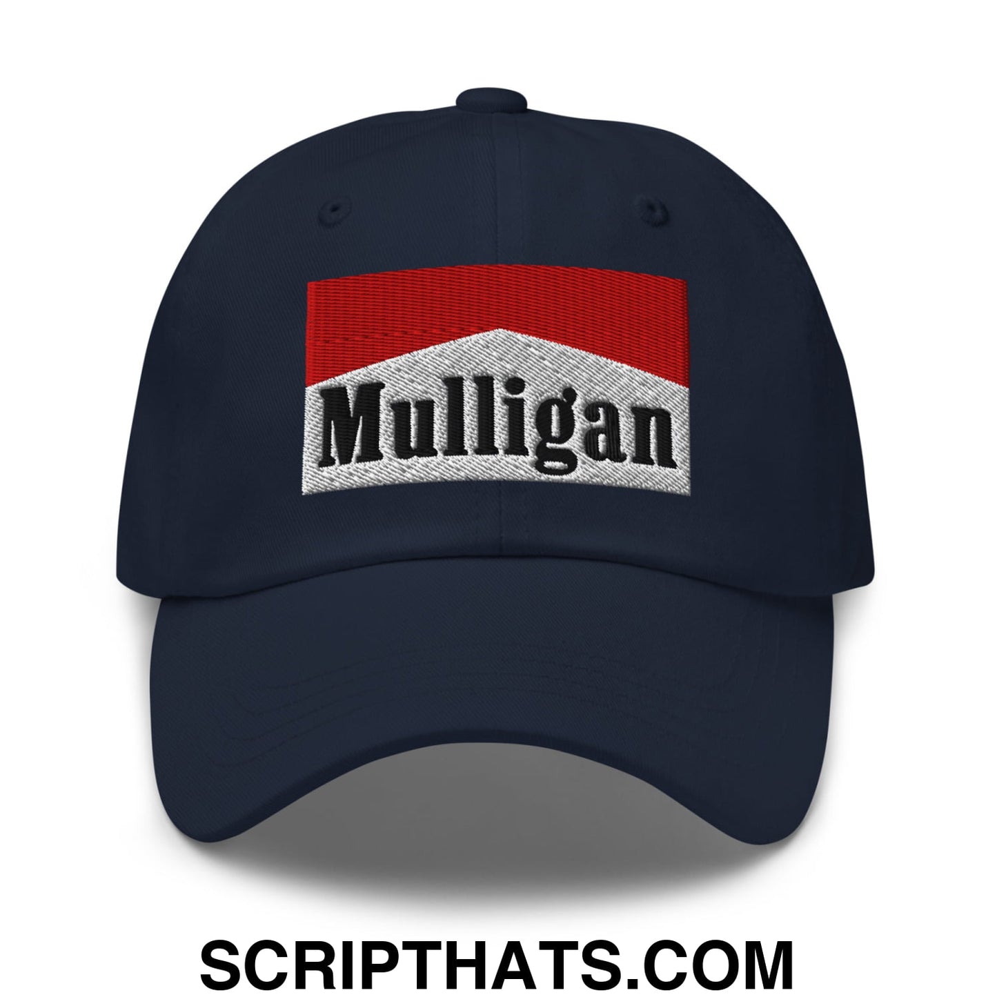 Mulligan Cigarette Red Embroidered Unstructured Golf Dad Hat Navy