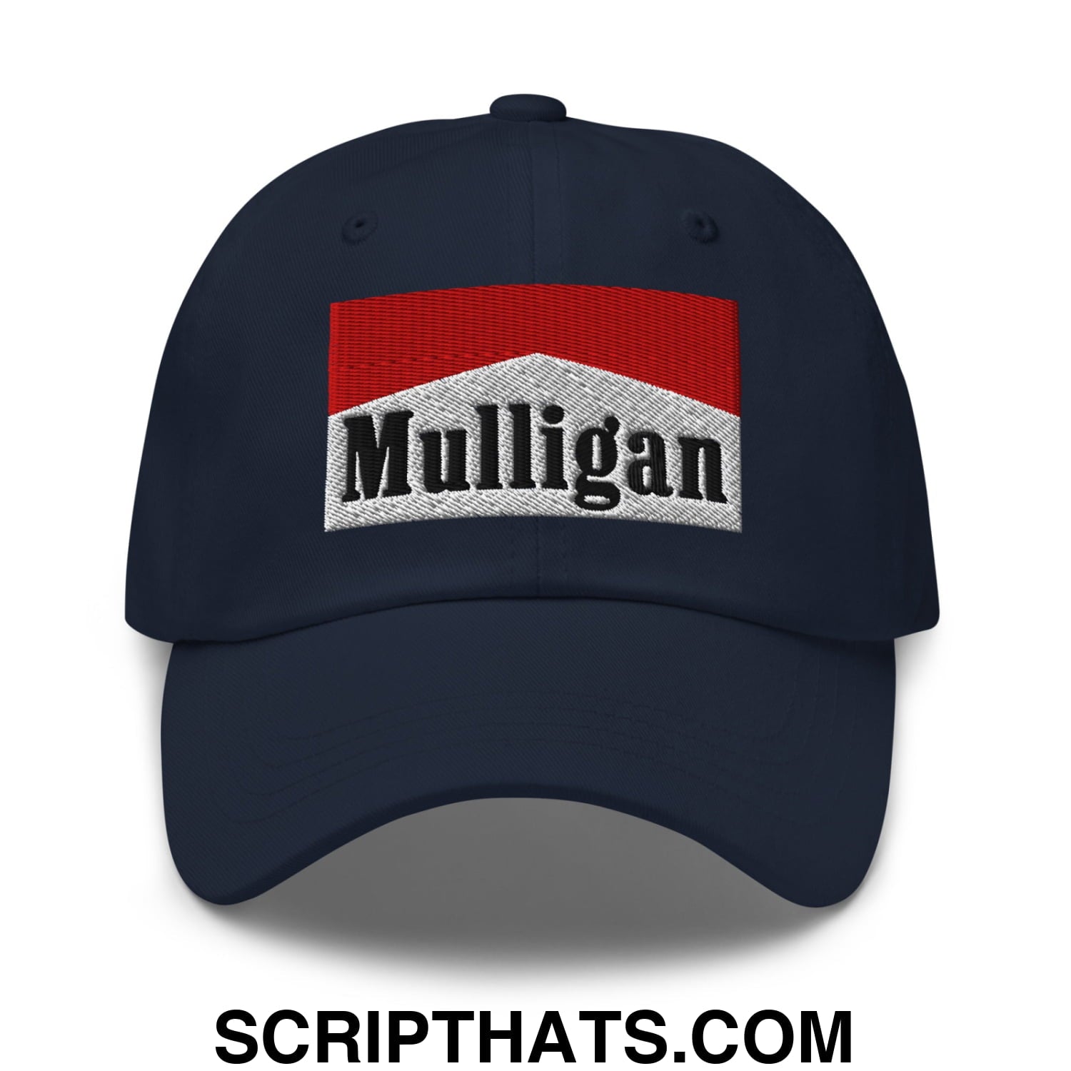 Mulligan Cigarette Red Embroidered Unstructured Golf Dad Hat Navy