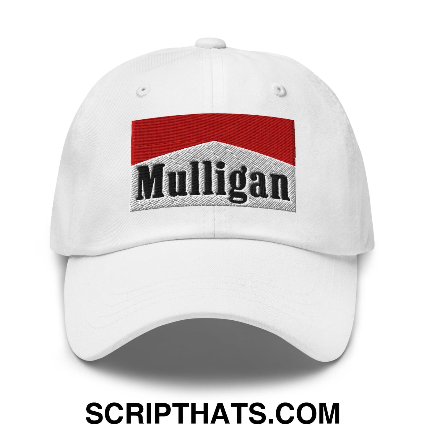 Mulligan Cigarette Red Embroidered Unstructured Golf Dad Hat White