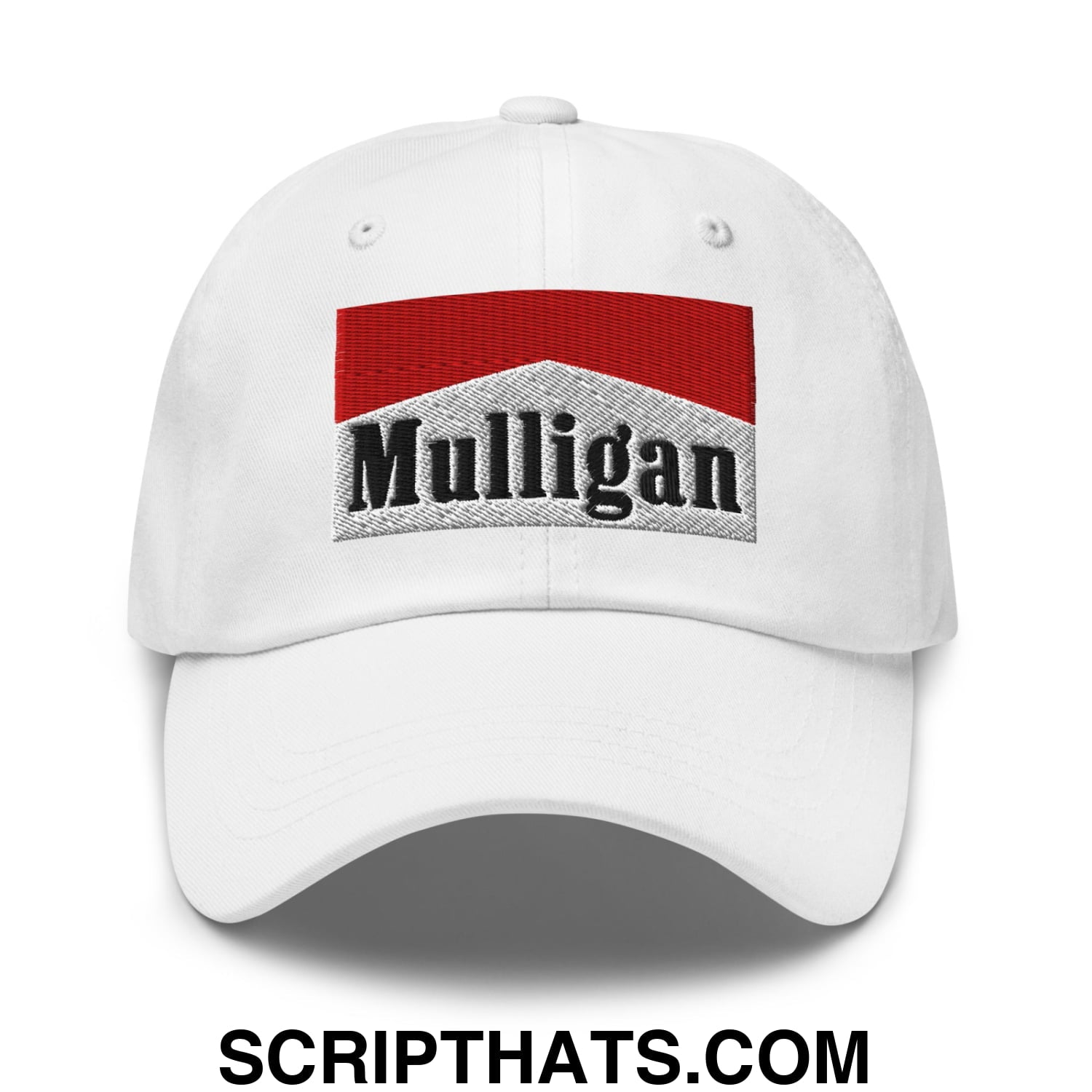 Mulligan Cigarette Red Embroidered Unstructured Golf Dad Hat White