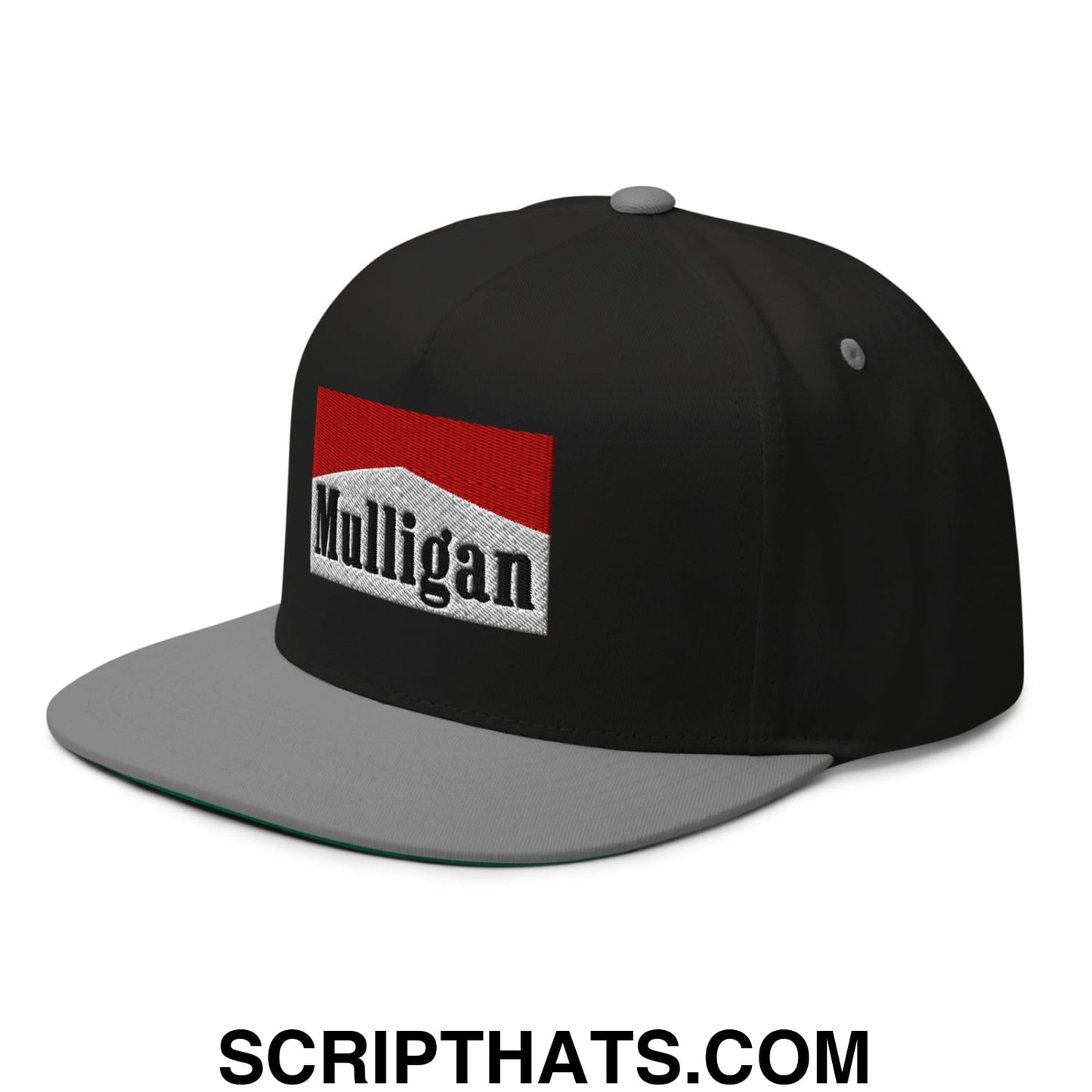 Mulligan Cigarette Red Flat Brim Bill 5 Panel Golf Snapback Hat Black Grey