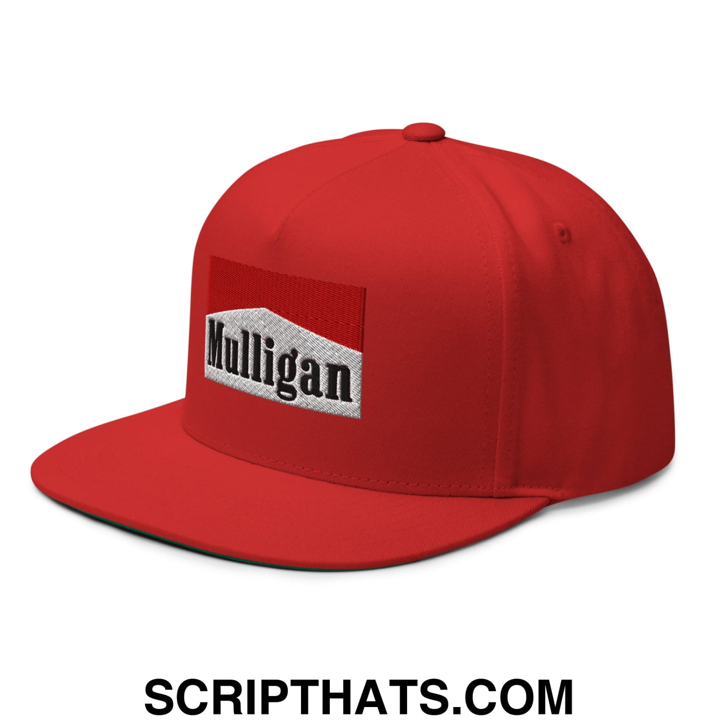 Mulligan Cigarette Red Flat Brim Bill 5 Panel Golf Snapback Hat Red