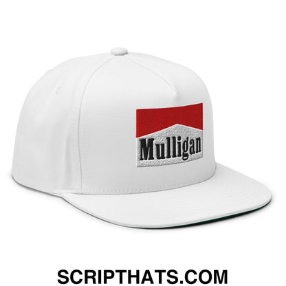 Mulligan Cigarette Red Flat Brim Bill 5 Panel Golf Snapback Hat White