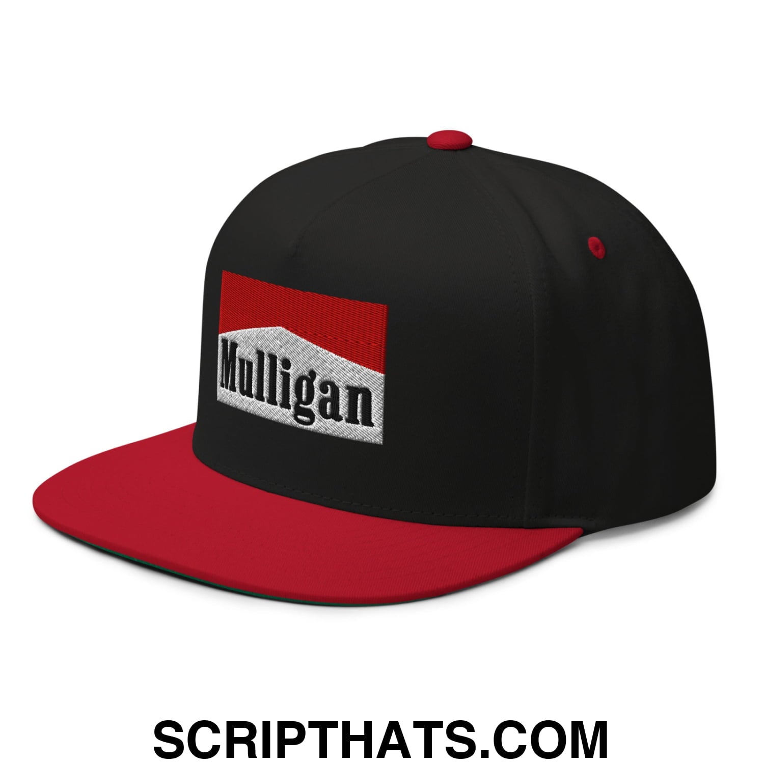 Mulligan Cigarette Red Flat Brim Bill 5 Panel Golf Snapback Hat Black Red