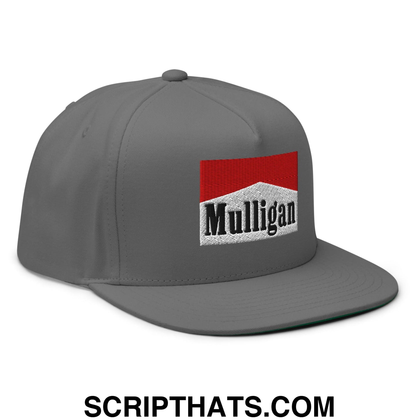Mulligan Cigarette Red Flat Brim Bill 5 Panel Golf Snapback Hat Grey
