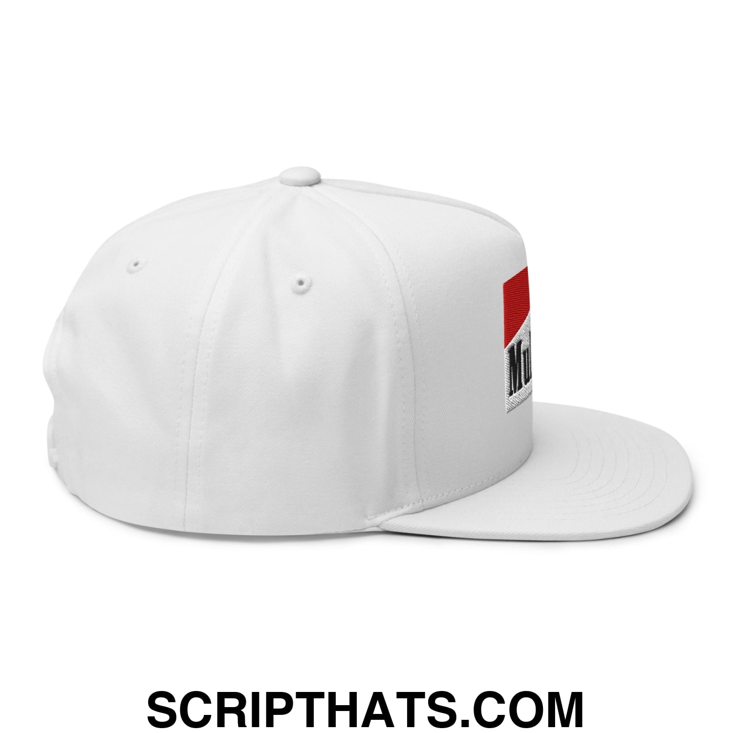 Mulligan Cigarette Red Flat Brim Bill 5 Panel Golf Snapback Hat White