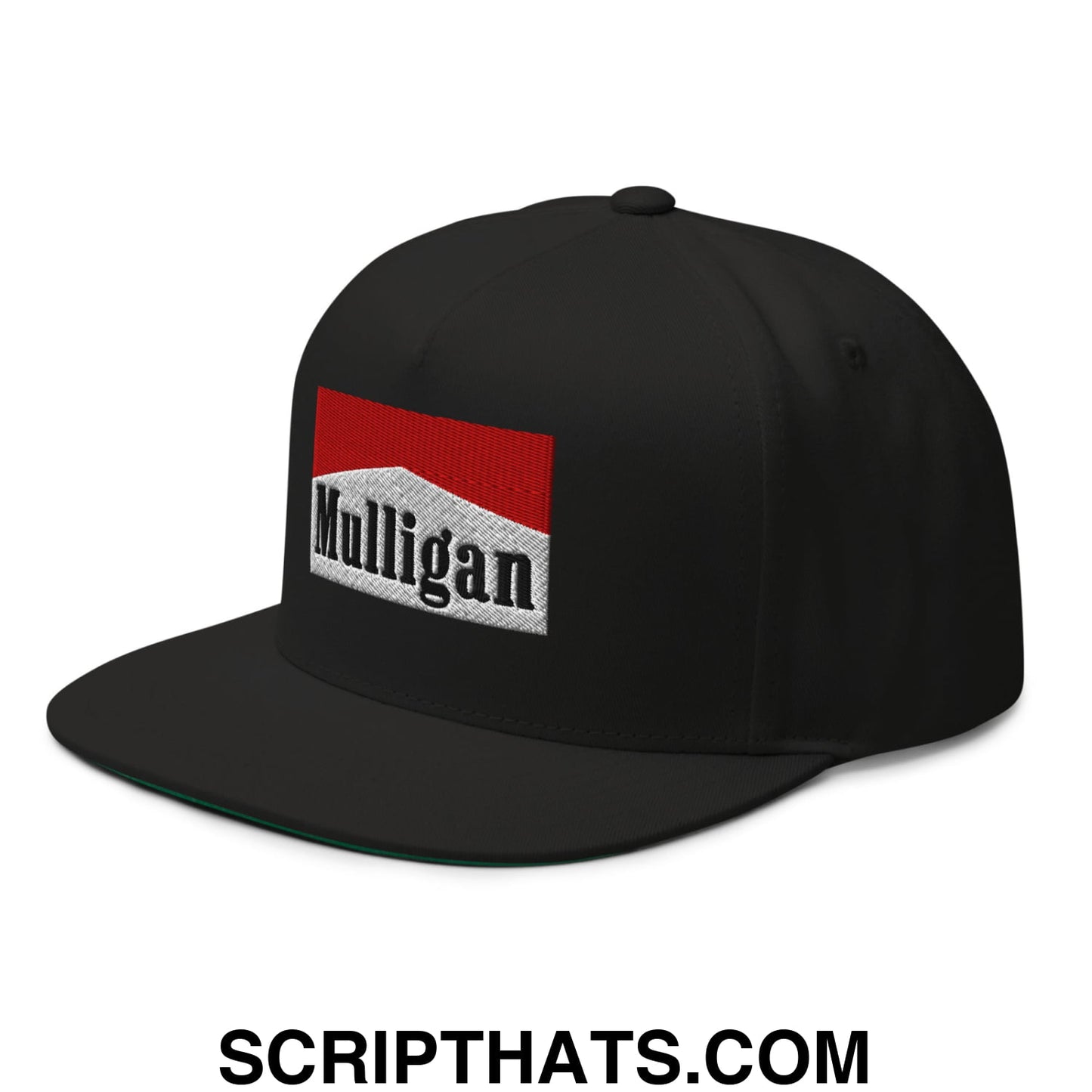 Mulligan Cigarette Red Flat Brim Bill 5 Panel Golf Snapback Hat Black