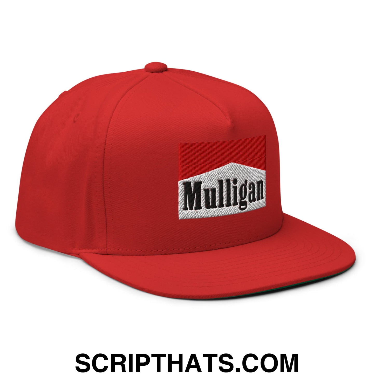 Mulligan Cigarette Red Flat Brim Bill 5 Panel Golf Snapback Hat Red
