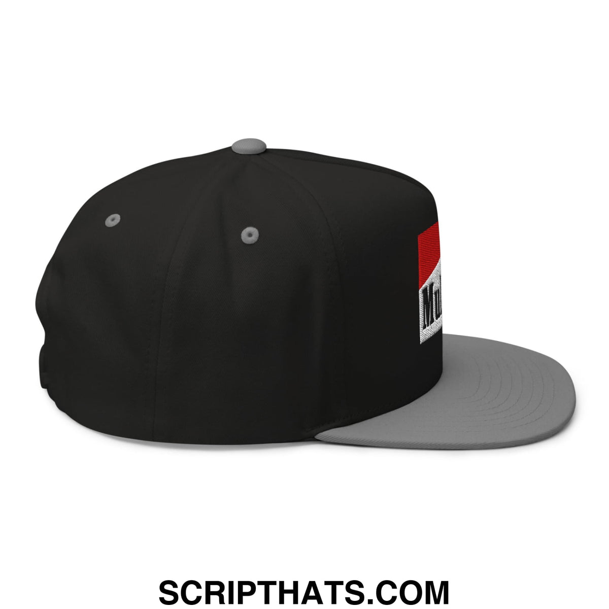 Black snapback cap with gray brim and red and white Marlboro logo patch side for golf use