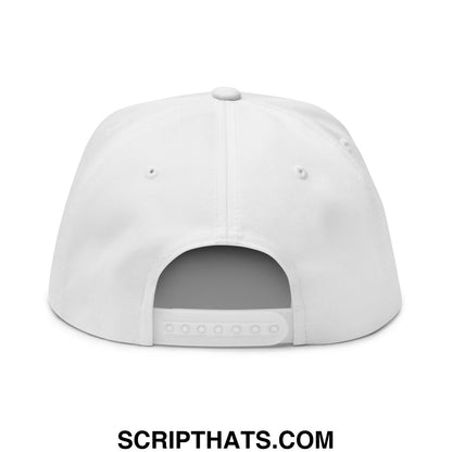 White Mulligan Cigarette Red flat brim 5 panel golf snapback hat with adjustable strap shown from the back side