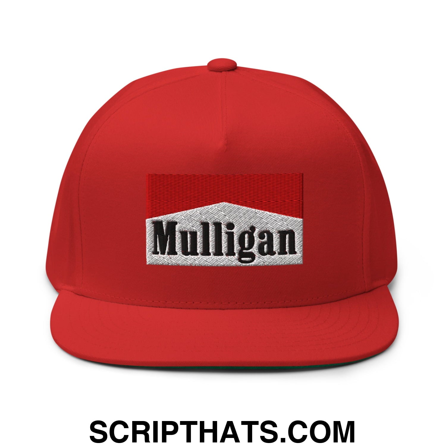 Mulligan Cigarette Red Flat Brim Bill 5 Panel Golf Snapback Hat Red
