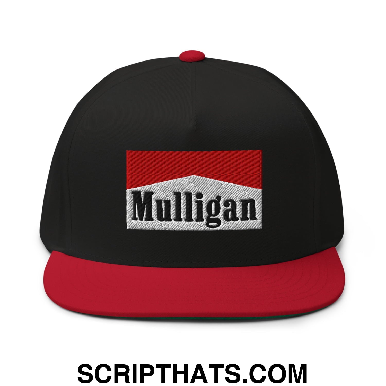 Mulligan Cigarette Red Flat Brim Bill 5 Panel Golf Snapback Hat Black Red