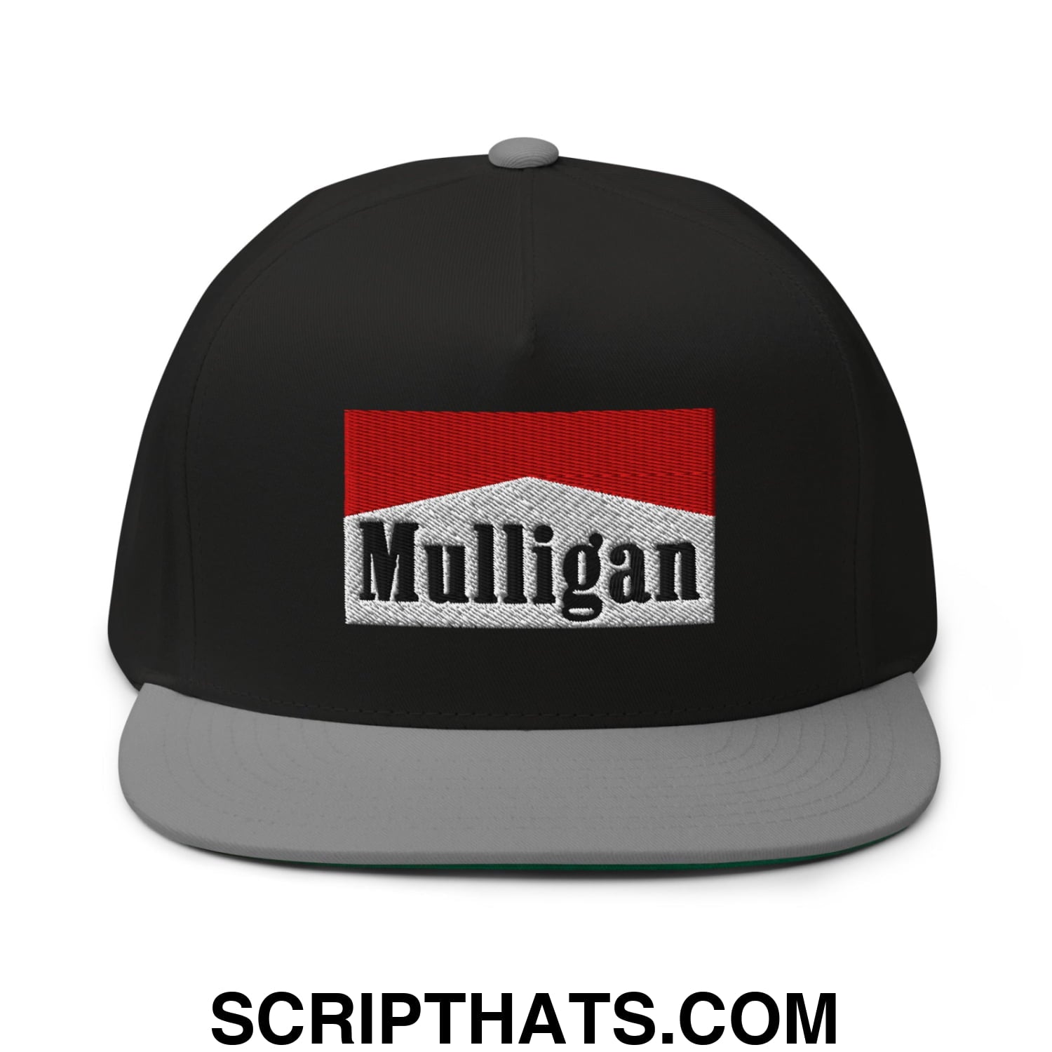 Mulligan Cigarette Red Flat Brim Bill 5 Panel Golf Snapback Hat Black Grey