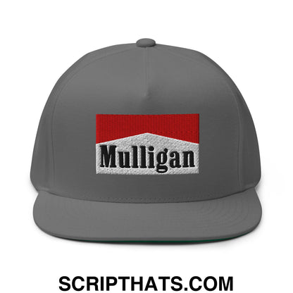 Mulligan Cigarette Red Flat Brim Bill 5 Panel Golf Snapback Hat Grey