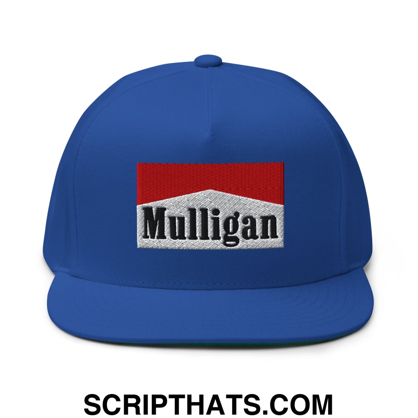 Mulligan Cigarette Red Flat Brim Bill 5 Panel Golf Snapback Hat Royal Blue