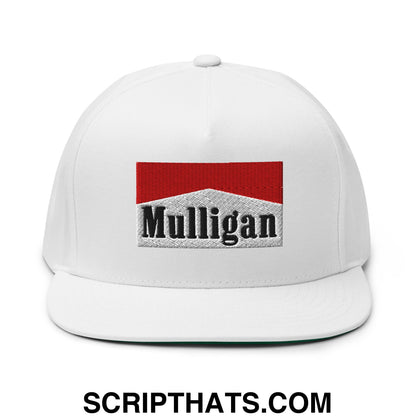 Mulligan Cigarette Red Flat Brim Bill 5 Panel Golf Snapback Hat White