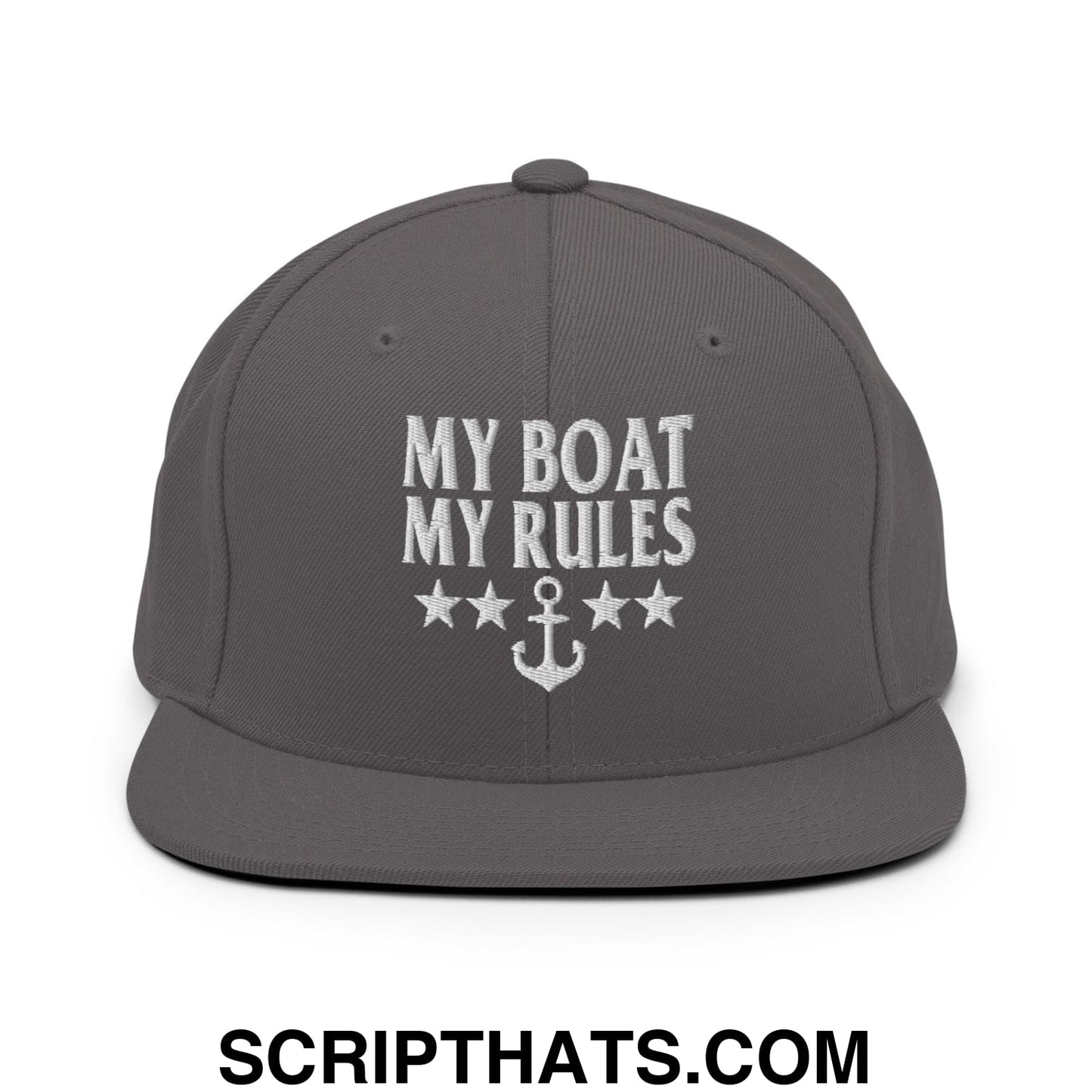 My Boat My Rules Embroidered Flat Bill Brim Snapback Hat Dark Grey