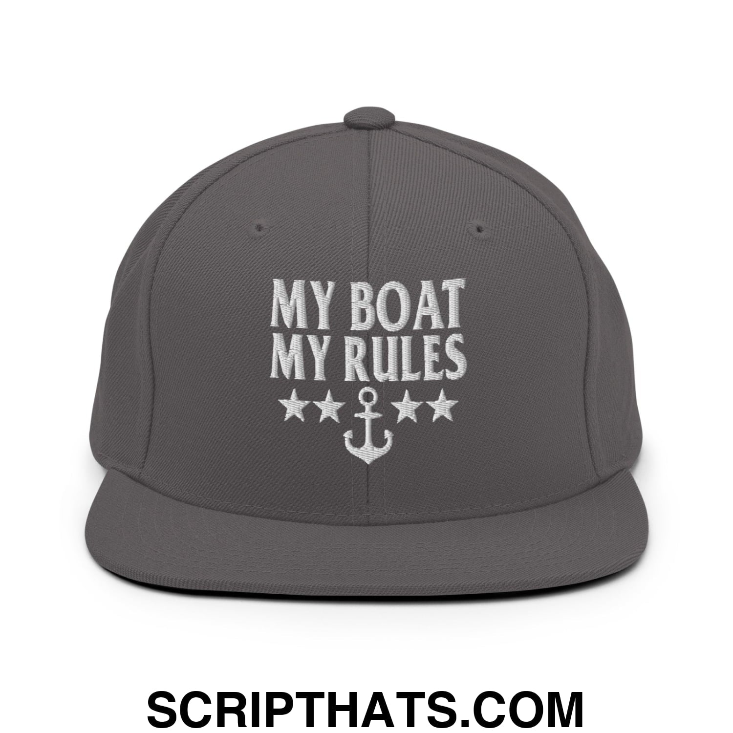 My Boat My Rules Embroidered Flat Bill Brim Snapback Hat Dark Grey