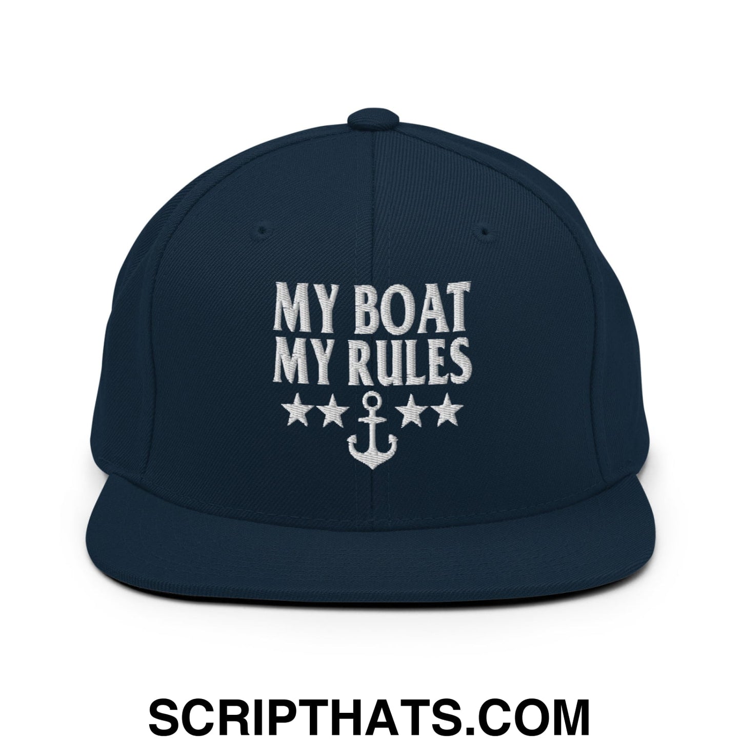 My Boat My Rules Embroidered Flat Bill Brim Snapback Hat Dark Navy