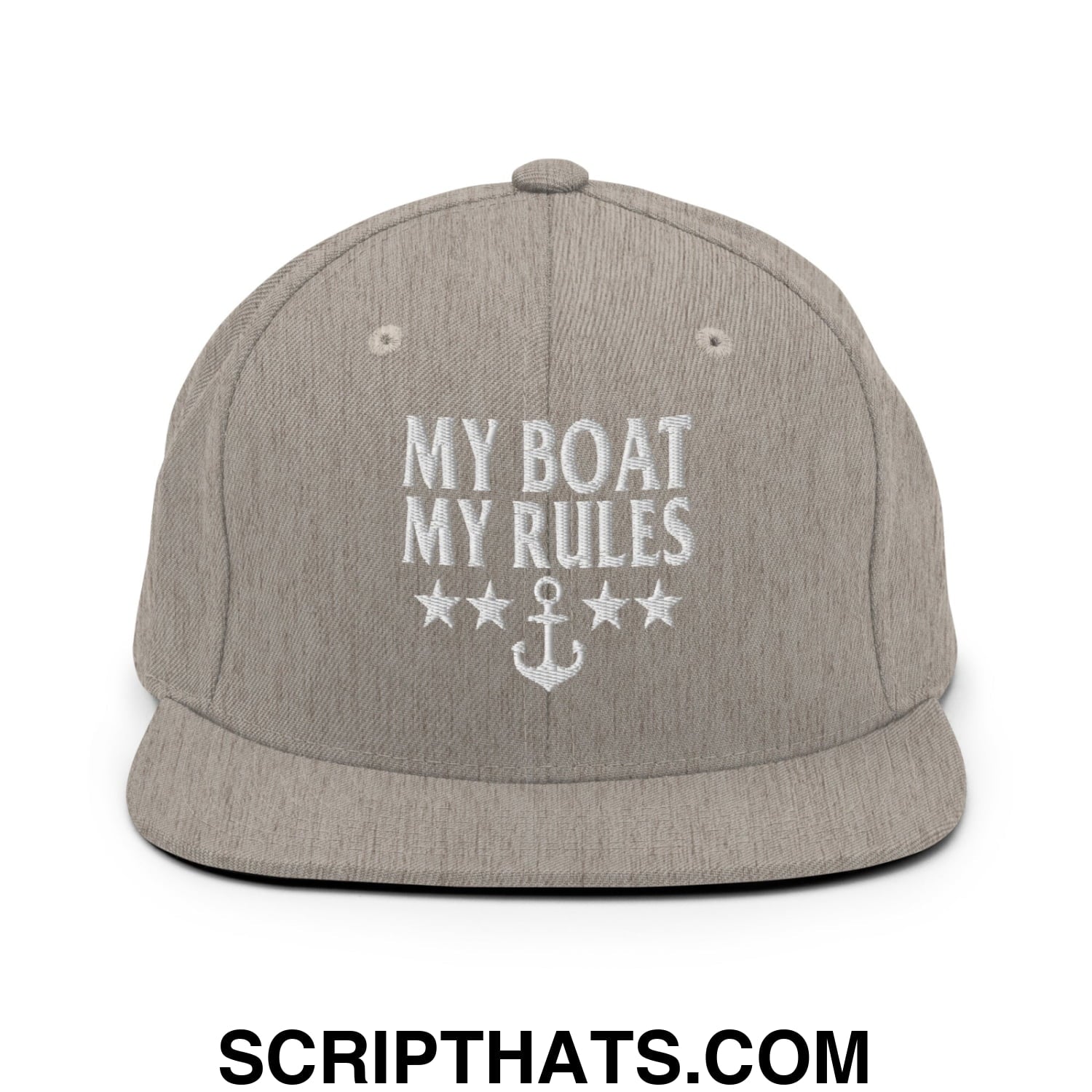 My Boat My Rules Embroidered Flat Bill Brim Snapback Hat Heather Grey
