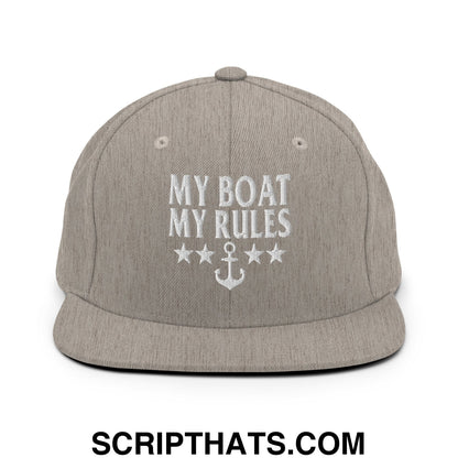 My Boat My Rules Embroidered Flat Bill Brim Snapback Hat Heather Grey