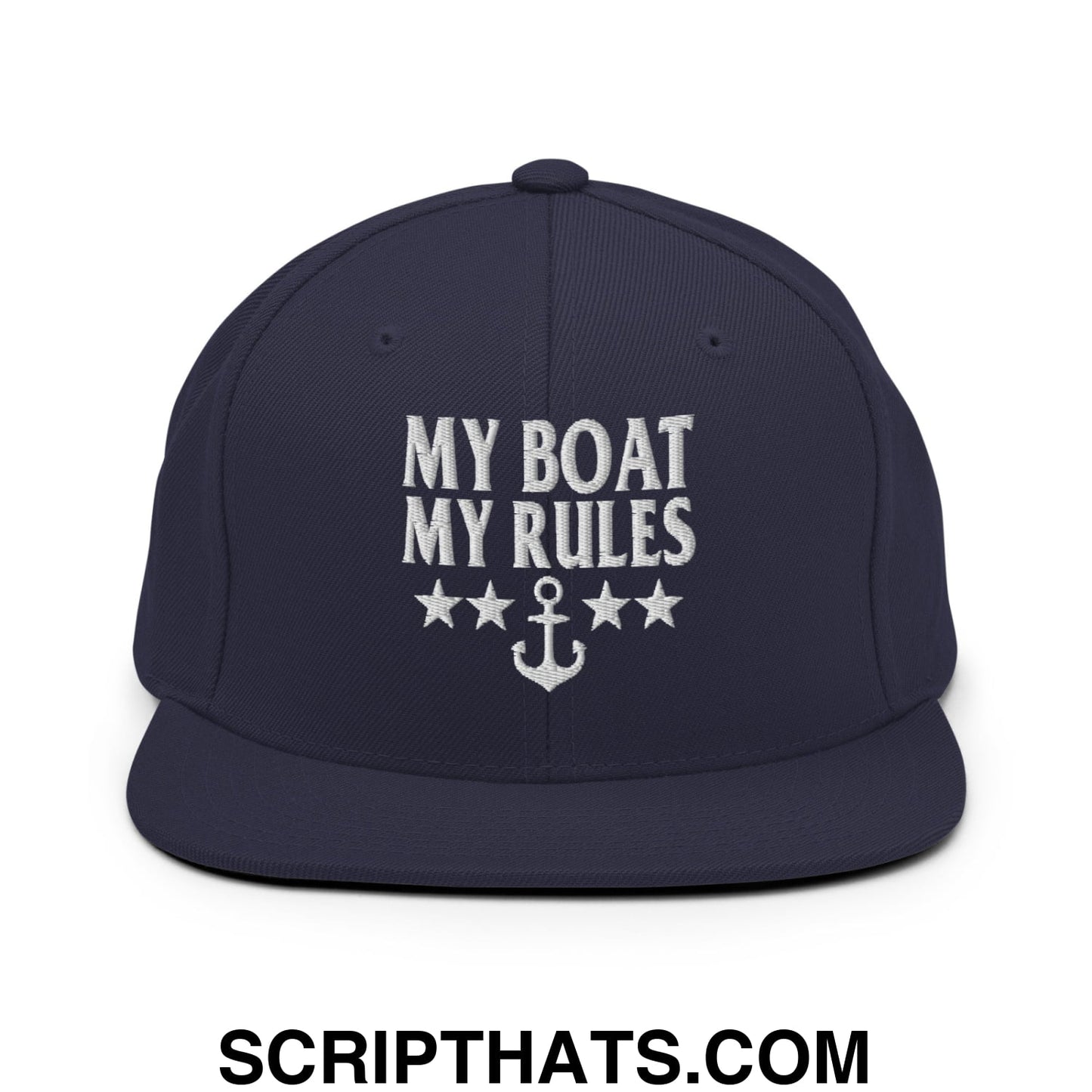 My Boat My Rules Embroidered Flat Bill Brim Snapback Hat Navy