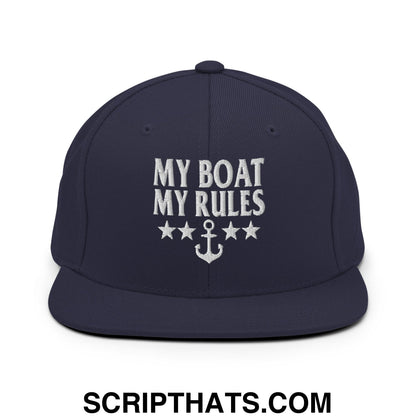 My Boat My Rules Embroidered Flat Bill Brim Snapback Hat Navy