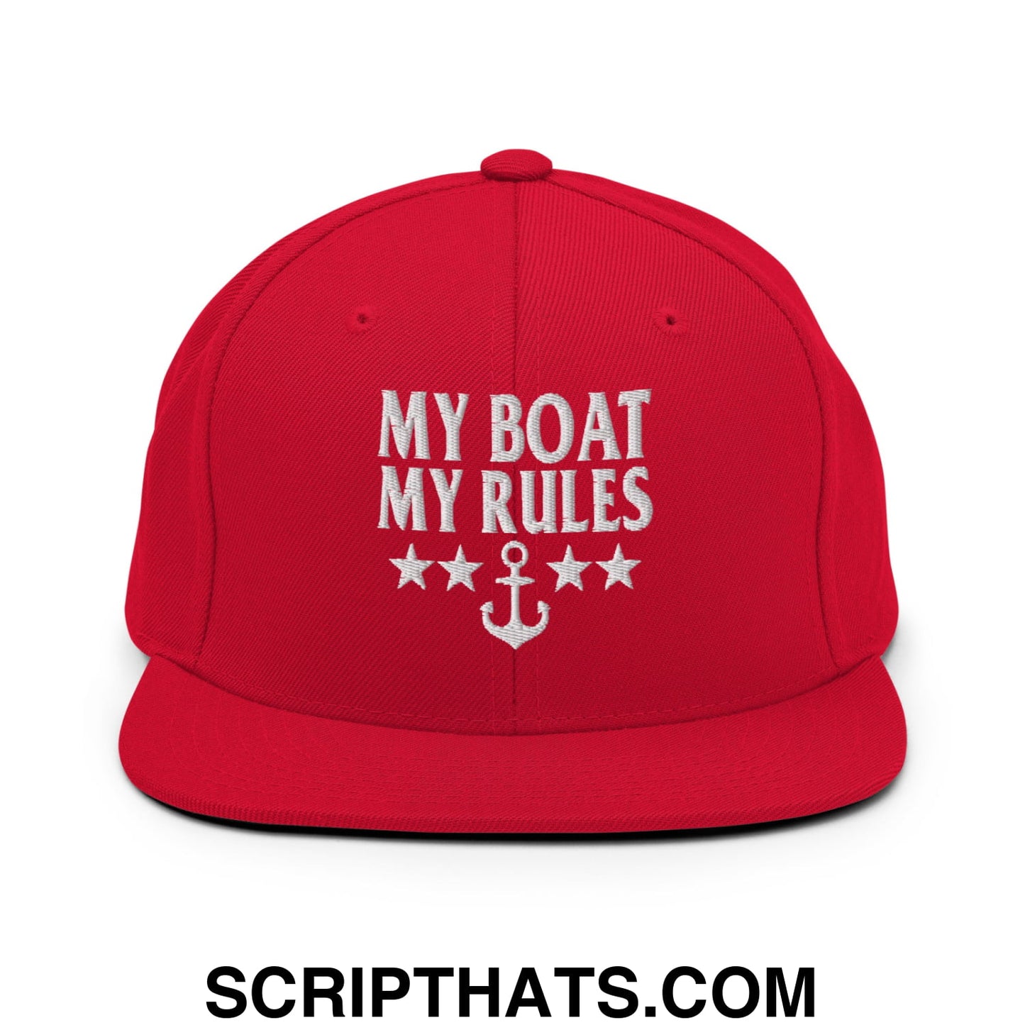 My Boat My Rules Embroidered Flat Bill Brim Snapback Hat Red