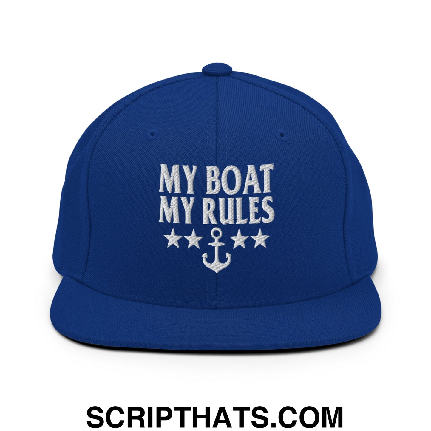My Boat My Rules Embroidered Flat Bill Brim Snapback Hat Royal Blue