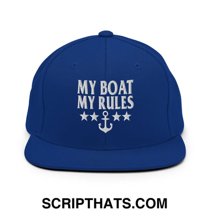 My Boat My Rules Embroidered Flat Bill Brim Snapback Hat Royal Blue