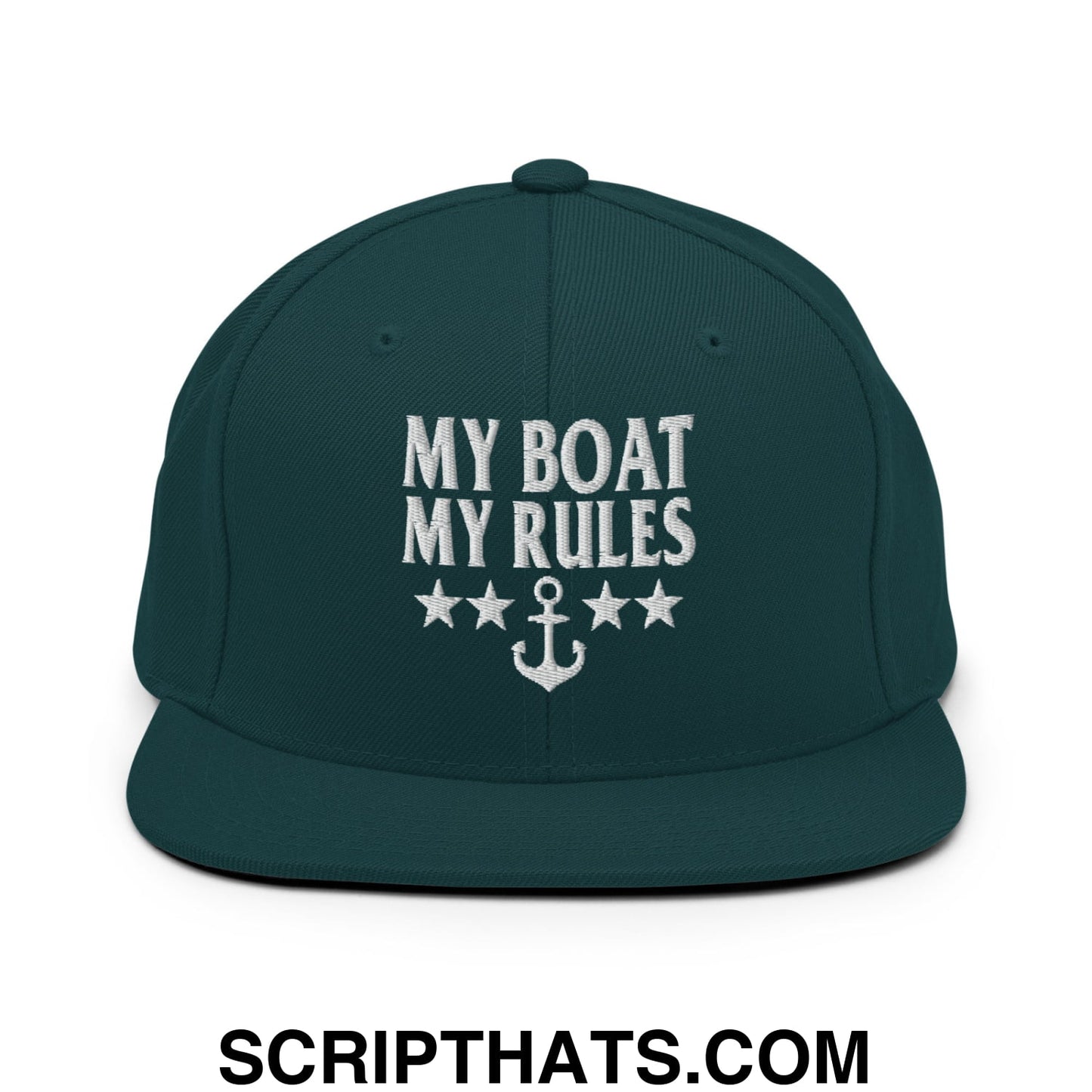 My Boat My Rules Embroidered Flat Bill Brim Snapback Hat Spruce