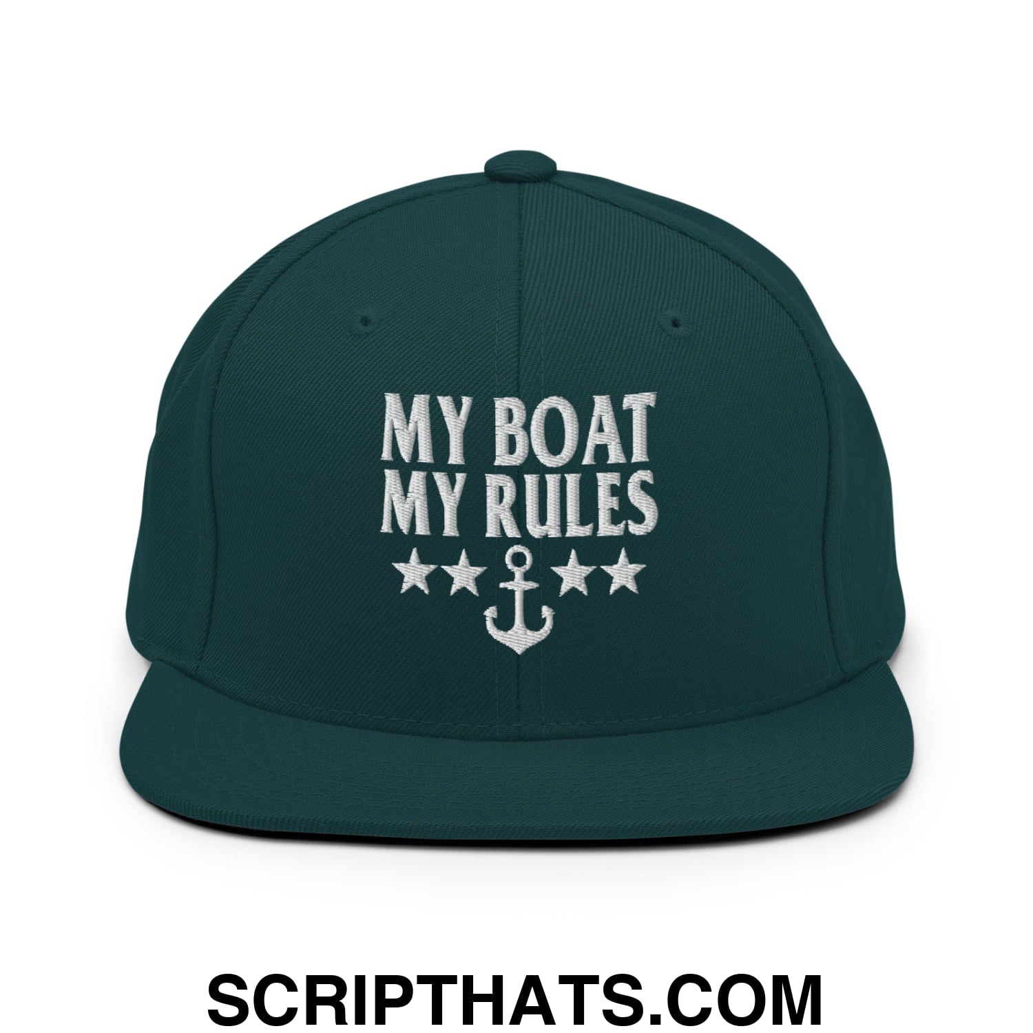My Boat My Rules Embroidered Flat Bill Brim Snapback Hat Spruce