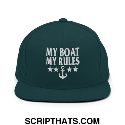 My Boat My Rules Embroidered Flat Bill Brim Snapback Hat Spruce